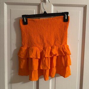 Strapless Bright Orange Ruffle Crop Top